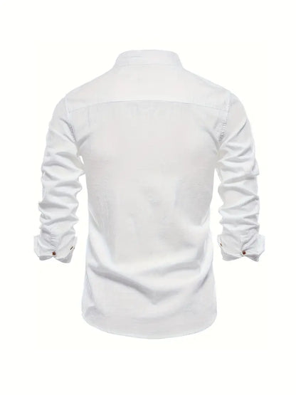 Chemise décontractée à col montant pour hommes | Manches longues