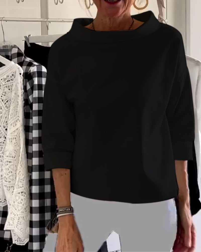 Blouse décontractée à col bénitier avec manches 3/4 pour femmes