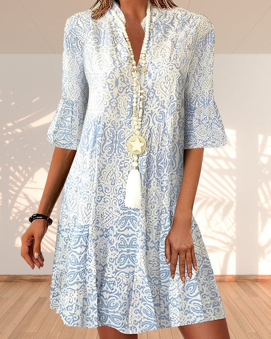 Damen V-Ausschnitt Boho-Sommerkleid | Mini