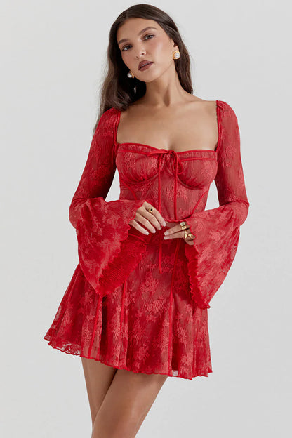 Women's Long Flared Sleeve Evening Dress | Mini