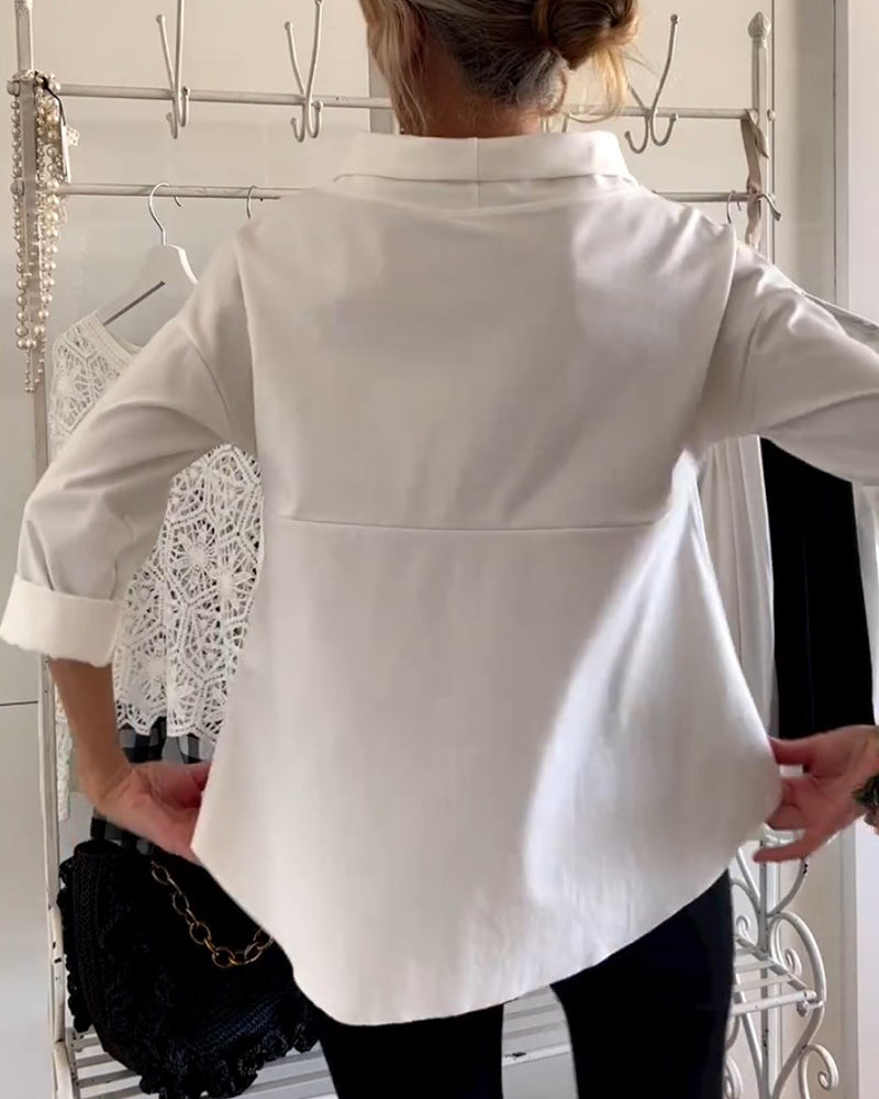 Blouse décontractée à col bénitier avec manches 3/4 pour femmes