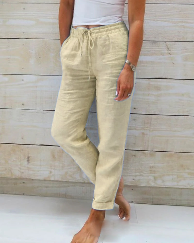 Pantalon en lin décontracté femme d'été | à cordon de serrage