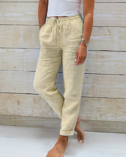 Pantalon en lin décontracté femme d'été | à cordon de serrage