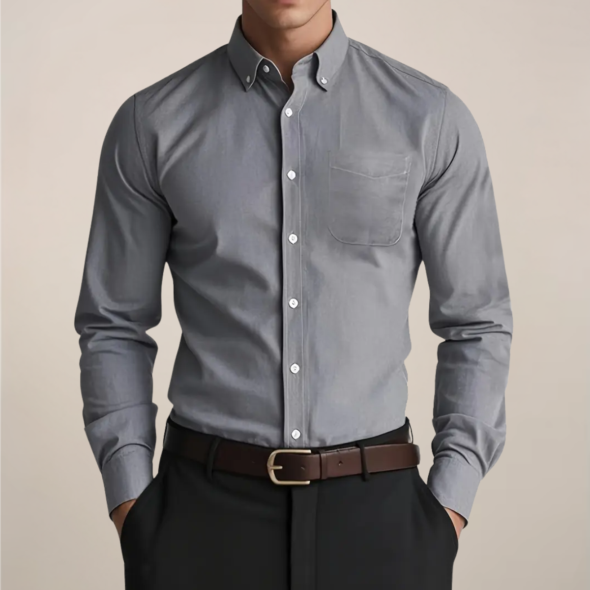 Chemise homme décontractée à manches longues avec patte de boutonnage | avec poche poitrine