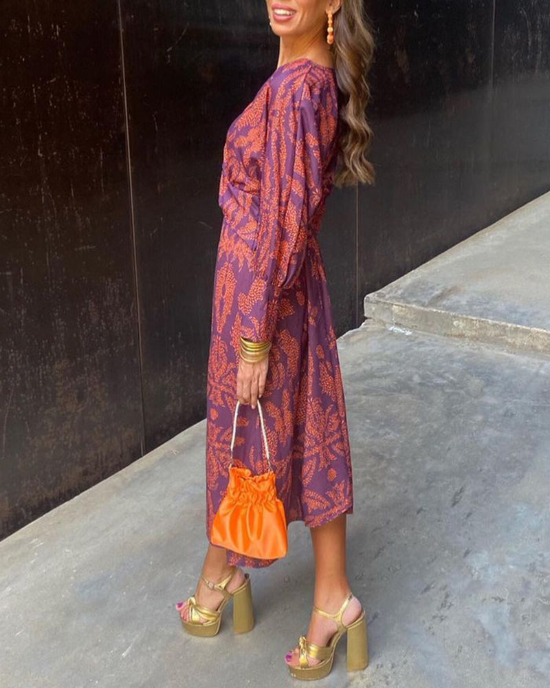 Women's V-Neck Long Sleeve Summer Dress | Midi