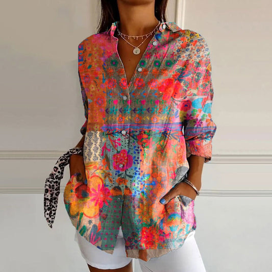 Blouse femme style bohème à motif floral | manches longues