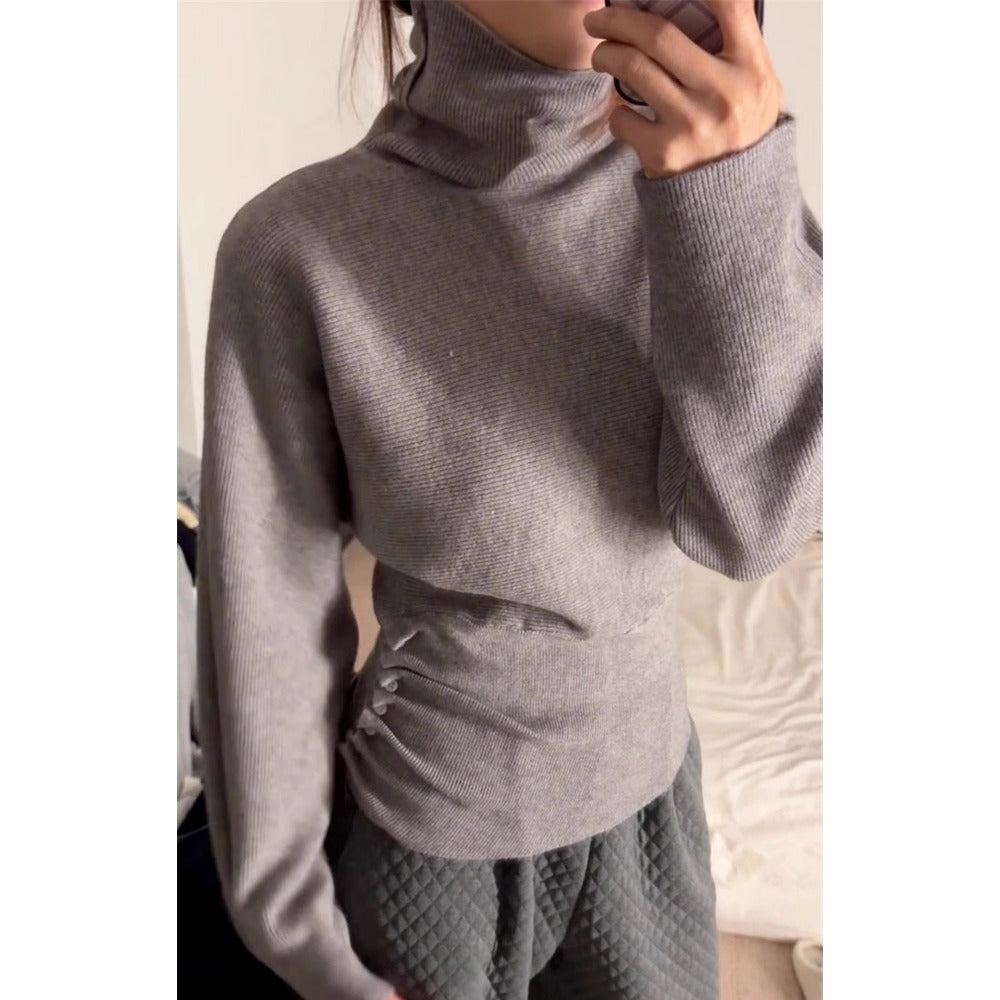 Pull col roulé côtelé à manches longues pour femmes - Giada