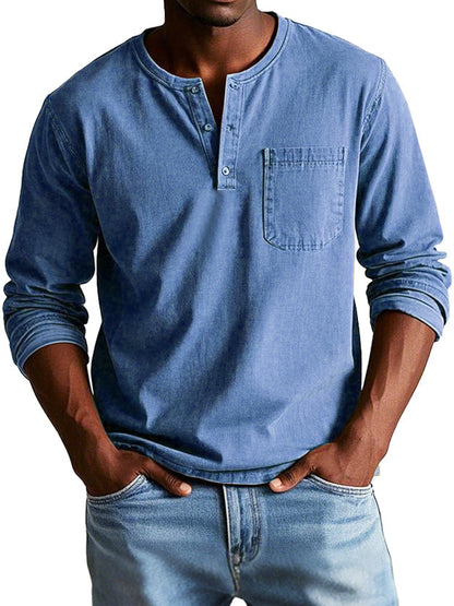 T-shirt Henley manches longues homme | Avec poche poitrine