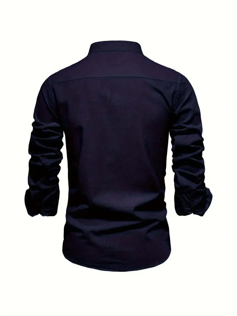 Chemise décontractée à col montant pour hommes | Manches longues