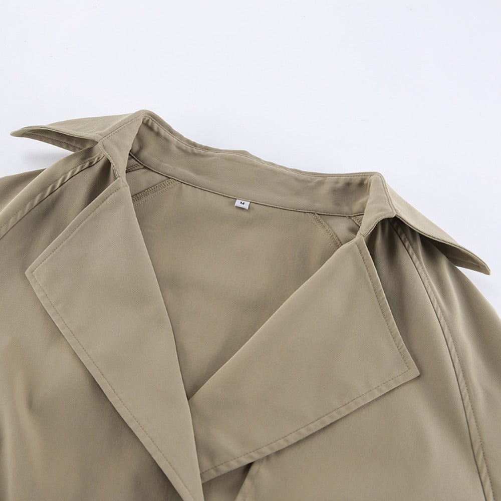Trench-coat court kaki à large col pour femmes – Romana