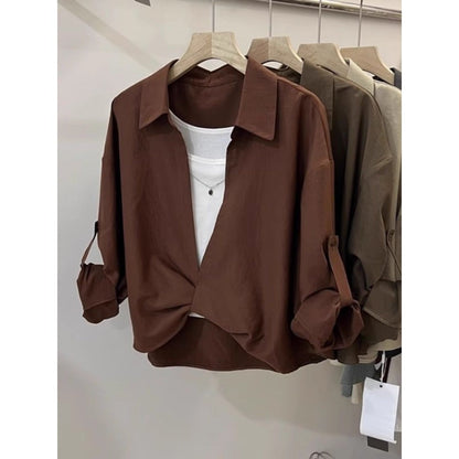 Blusa con efecto dos en uno y manga larga para mujer - Fiammetta