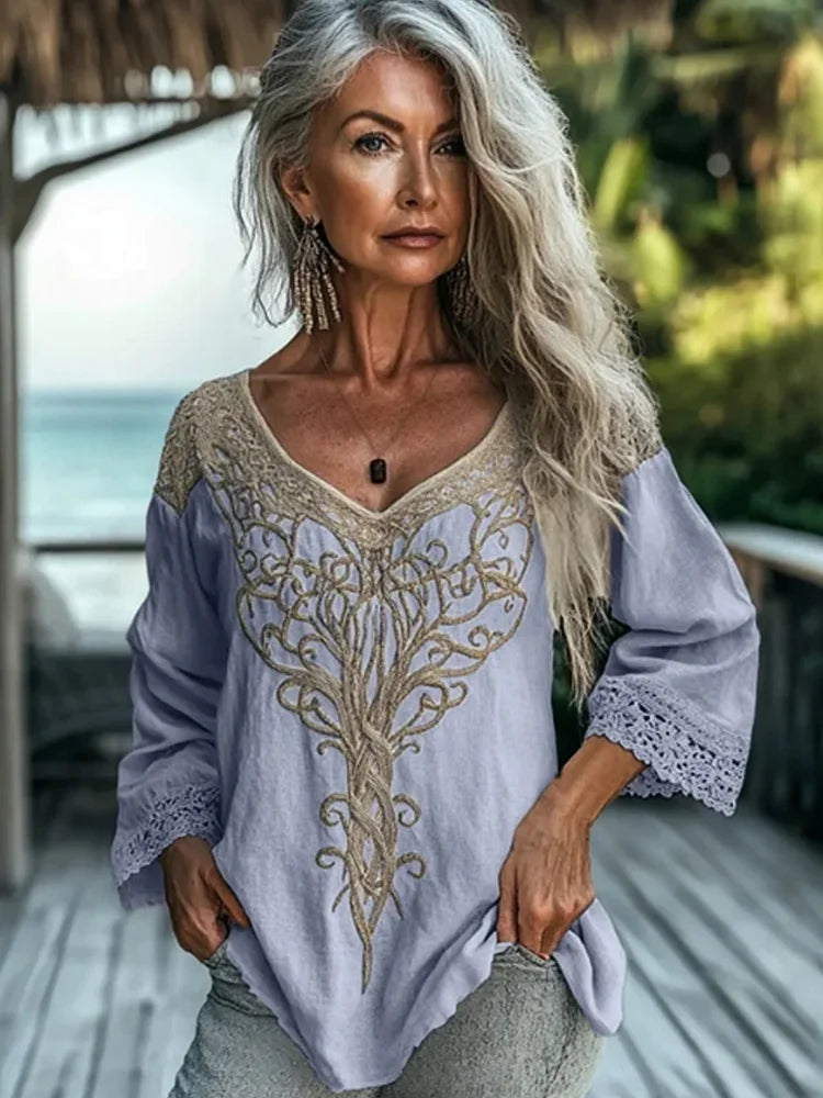 Damen Vintage Bluse | Langarm