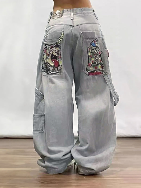Jean boyfriend hip hop rétro américain Y2k gris