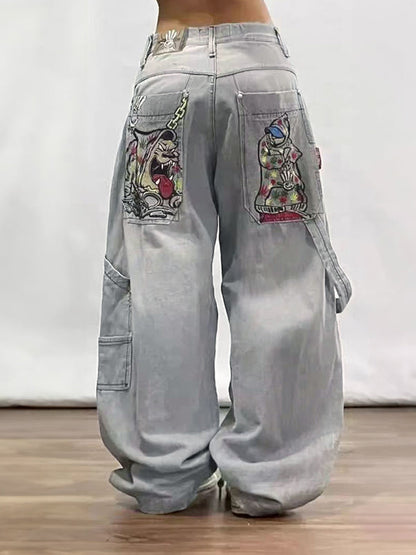 Jean boyfriend hip hop rétro américain Y2k gris