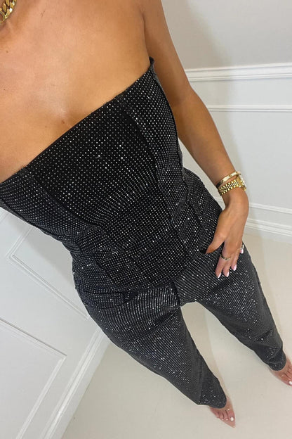 Damen Elegant Top und Hose | Glitzer