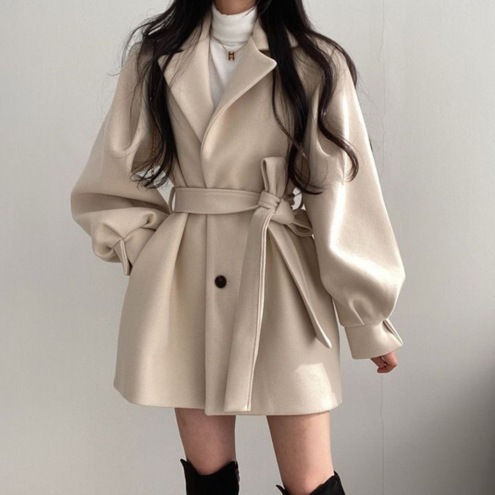Manteau ceinturé à manches longues pour femmes - Marilena