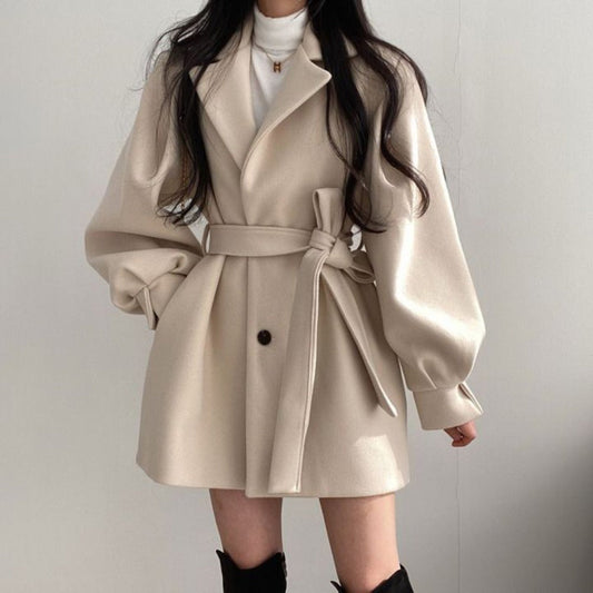 Manteau ceinturé à manches longues pour femmes - Marilena