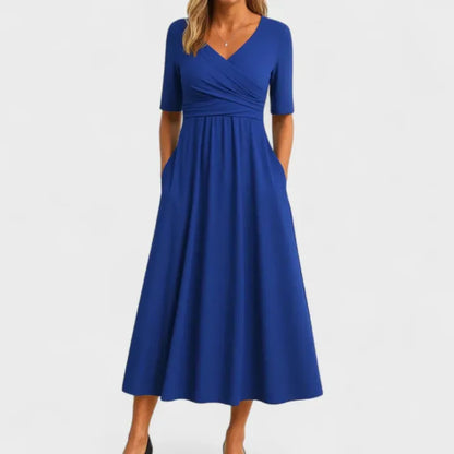 Robe portefeuille à manches 3/4 et col en V pour femmes | Midi