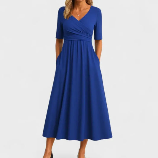 Robe portefeuille à manches 3/4 et col en V pour femmes | Midi