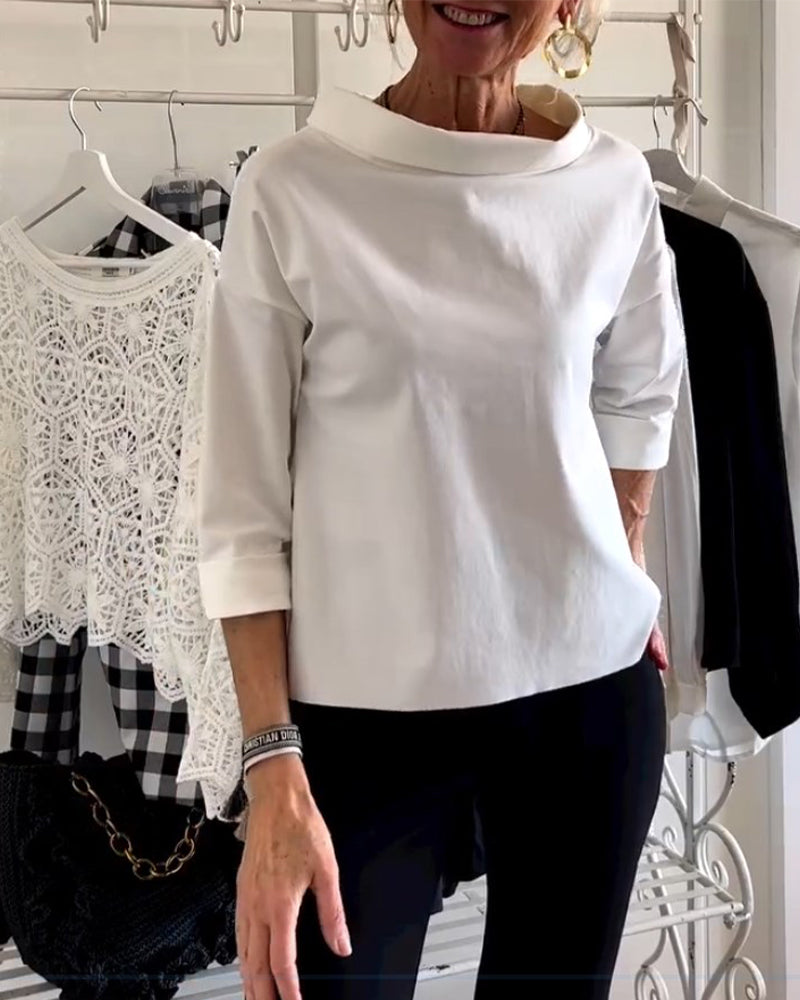 Blouse décontractée à col bénitier avec manches 3/4 pour femmes