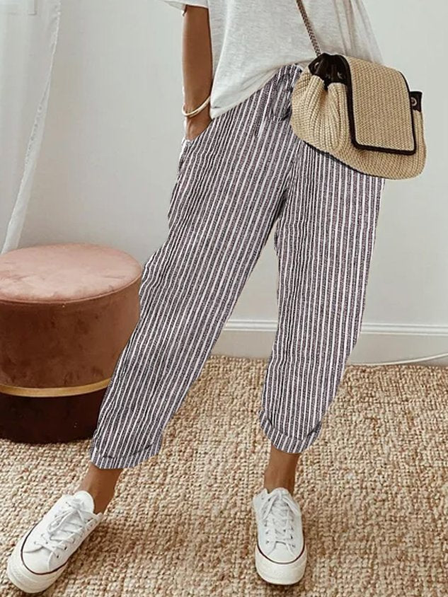 Pantalon en lin d'été pour femmes | Avec cordon de serrage