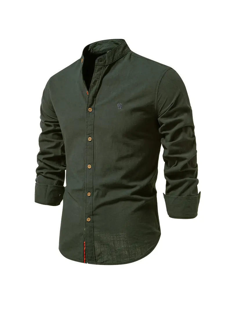 Chemise décontractée à col montant pour hommes | Manches longues