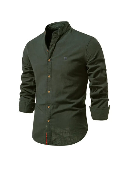 Chemise décontractée à col montant pour hommes | Manches longues