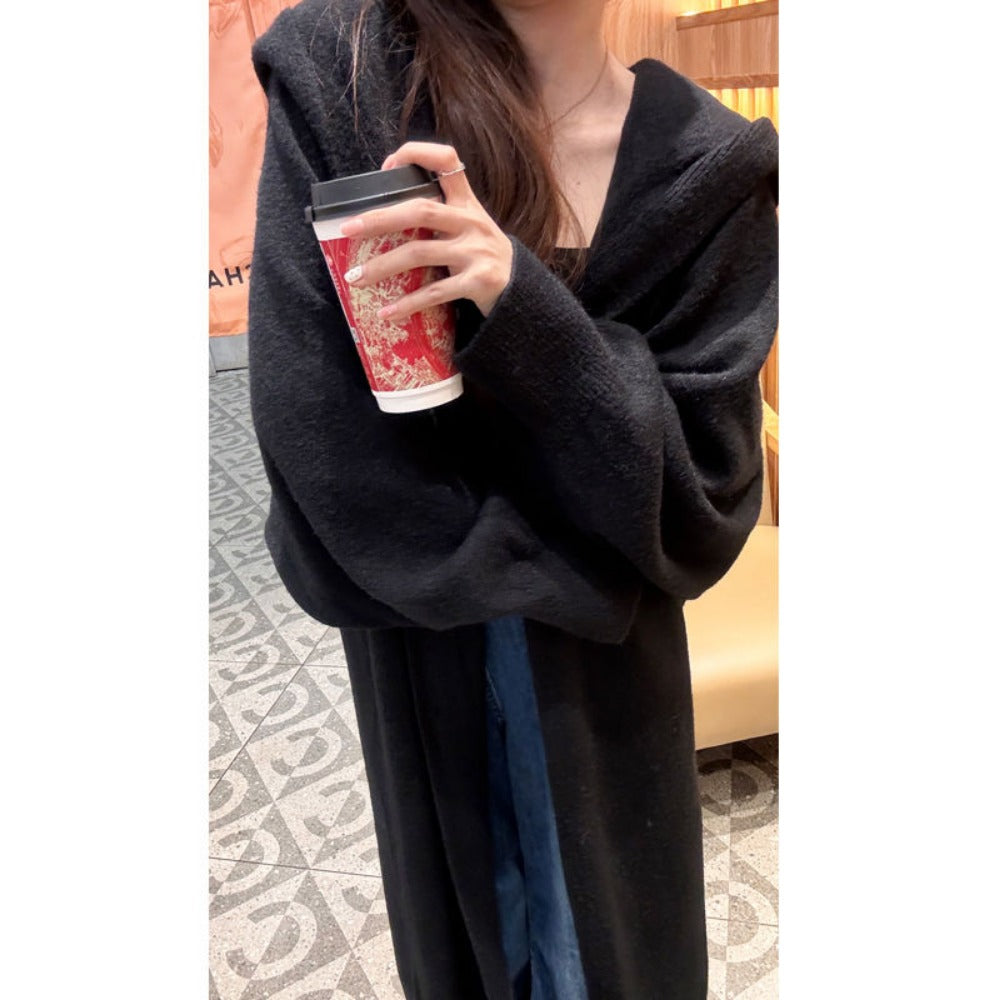 Cardigan lungo lavorato a maglia con cappuccio da donna – Ilaria