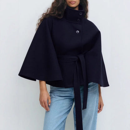 Manteau cape ceinturé à col montant pour femmes - Iolanda