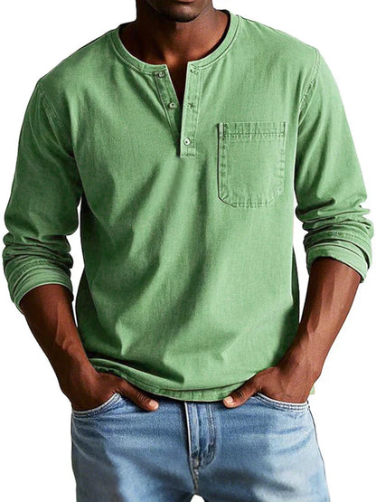 T-shirt Henley à manches longues pour hommes | Décontracté