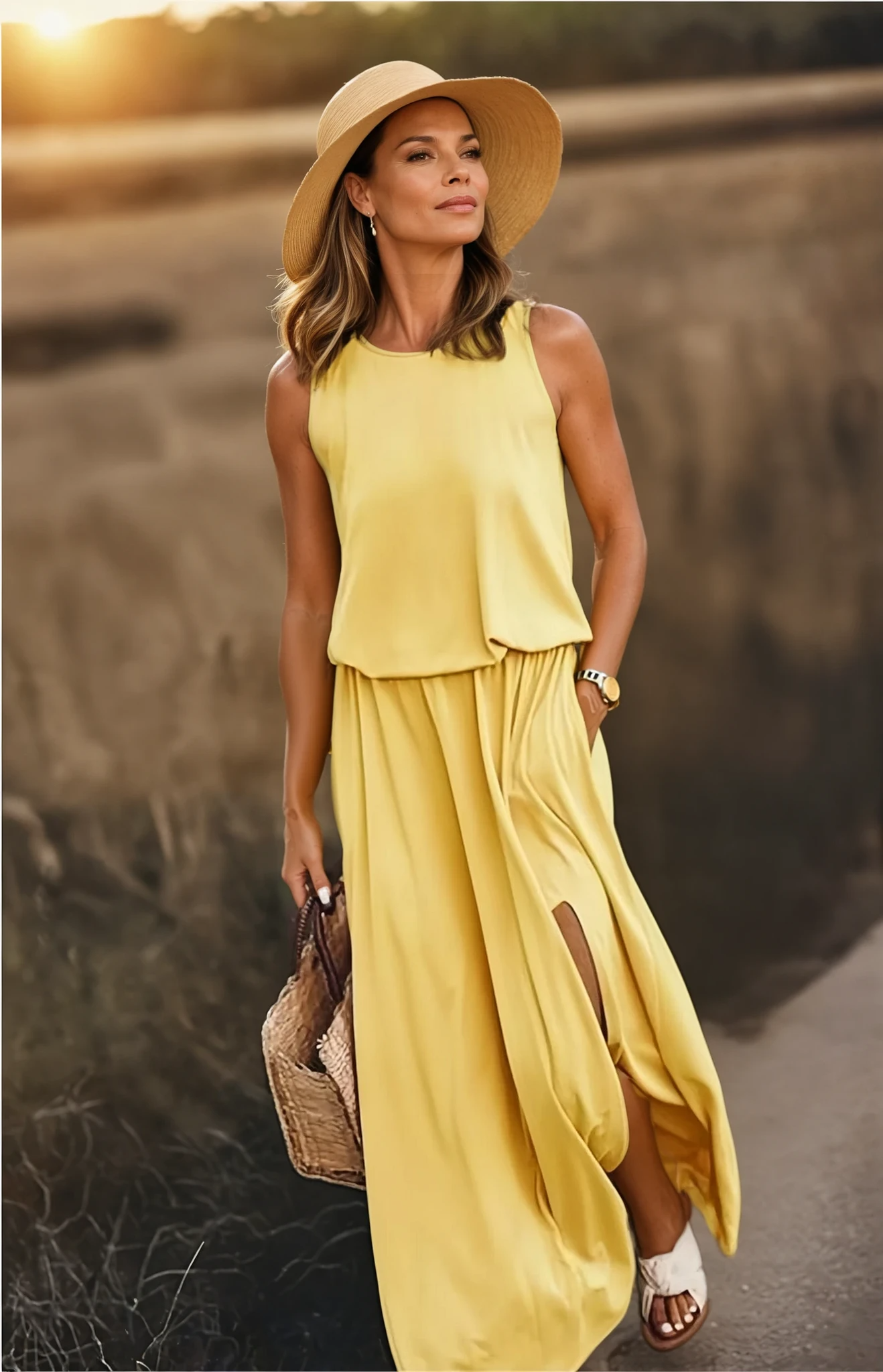 Robe d'été sans manches avec fente latérale pour femmes | Maxi