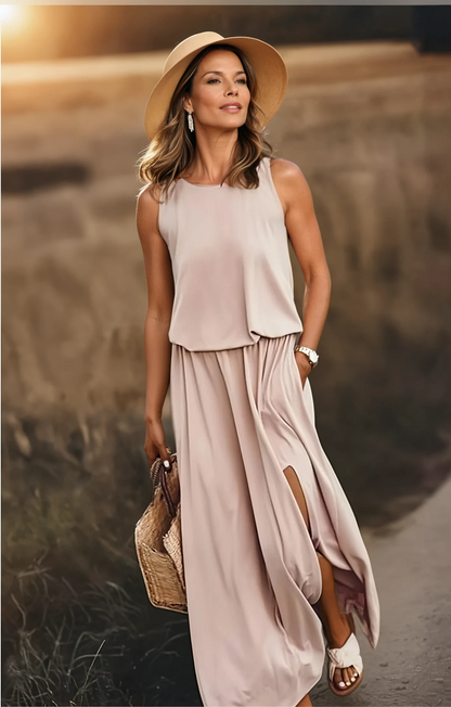 Robe d'été sans manches avec fente latérale pour femmes | Maxi