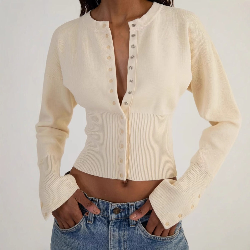 Cardigan tricoté à boutons et manches longues pour femmes - Claudia