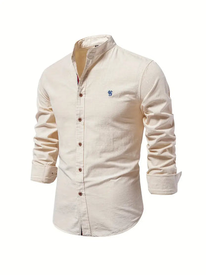 Chemise décontractée à col montant pour hommes | Manches longues