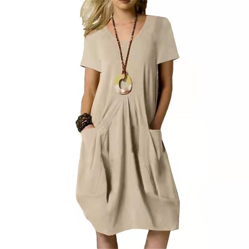 Abito midi donna a maniche corte | Con tasche