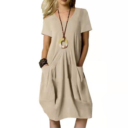 Abito midi donna a maniche corte | Con tasche