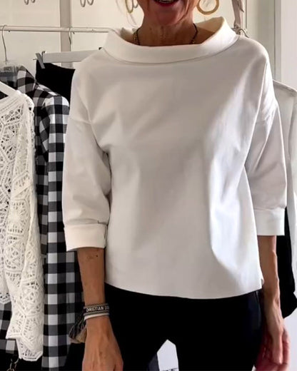Blouse décontractée à col bénitier avec manches 3/4 pour femmes