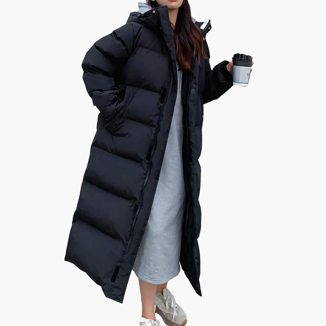 Giacca invernale lunga da donna | Con cappuccio
