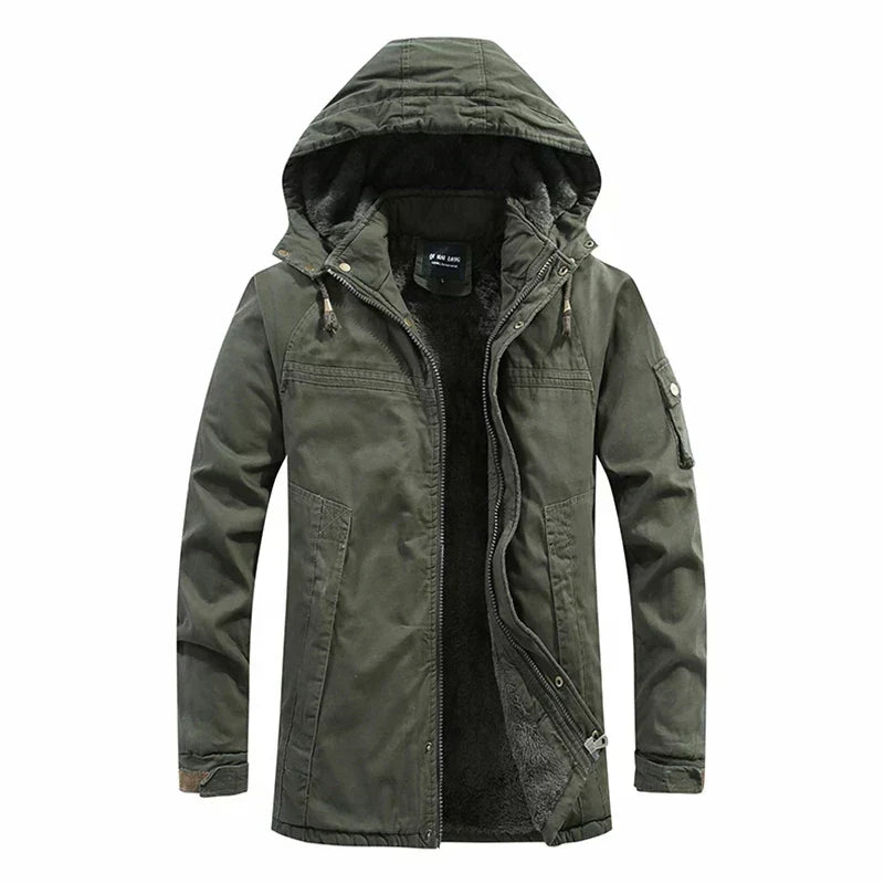 Veste d'hiver longue doublée polaire pour homme