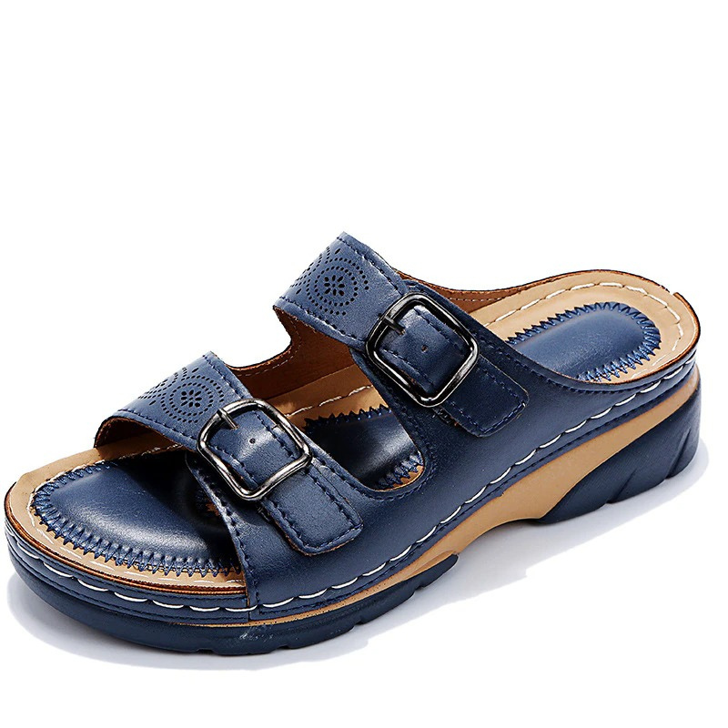 Sandalias de cuña casuales para mujer | Con hebillas ajustables