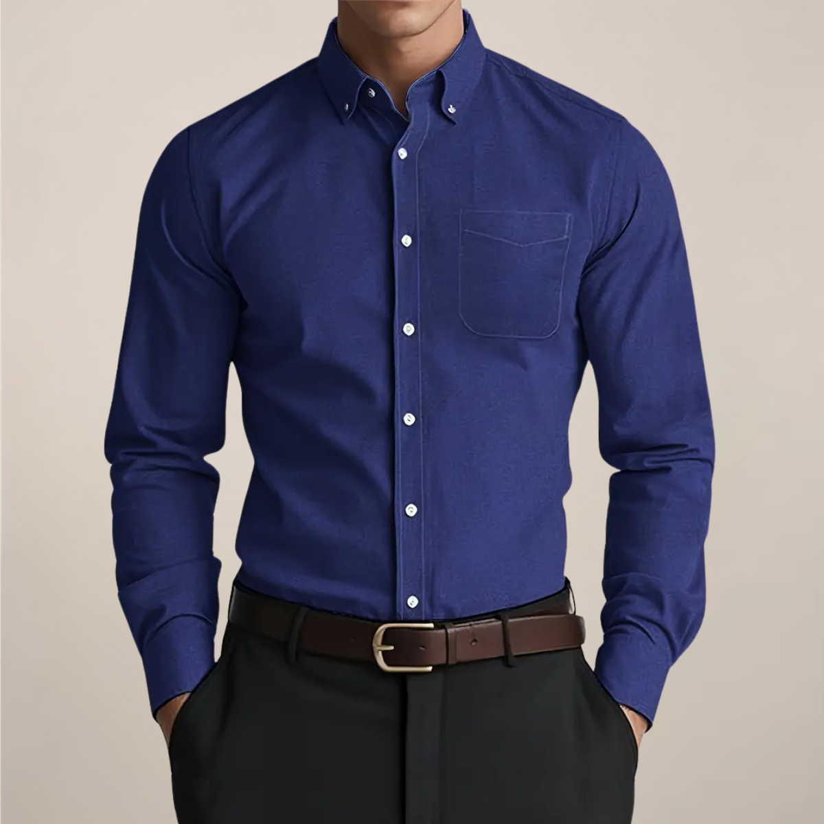 Chemise homme décontractée à manches longues avec patte de boutonnage | avec poche poitrine