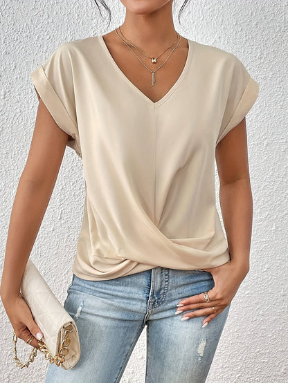 T-shirt uni col en V femme | Manches courtes