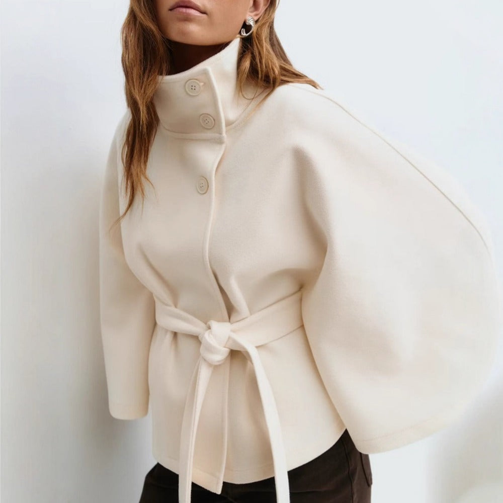 Manteau cape ceinturé à col montant pour femmes - Iolanda