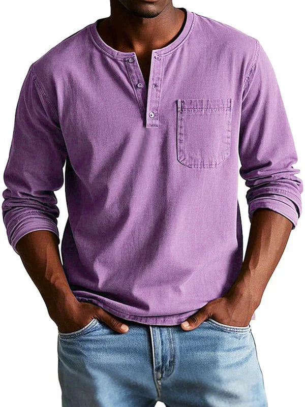 T-shirt Henley à manches longues pour hommes | Décontracté