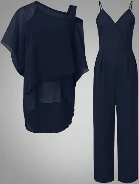 Combinaison stylée femme avec haut asymétrique | Ensemble