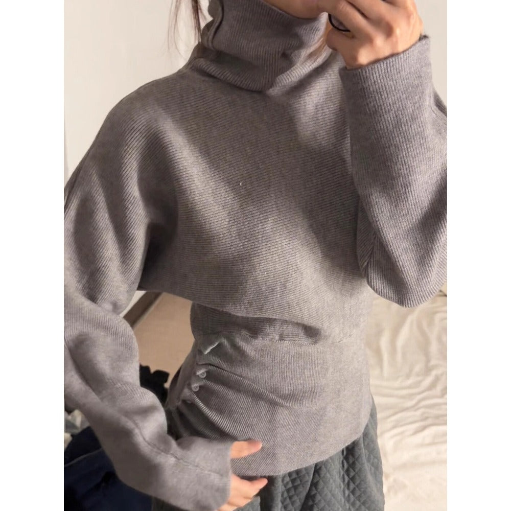 Pull col roulé côtelé à manches longues pour femmes - Giada