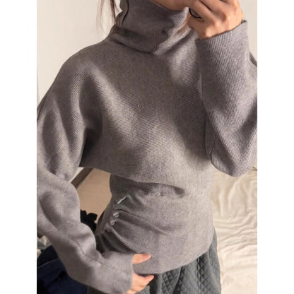 Pull col roulé côtelé à manches longues pour femmes - Giada