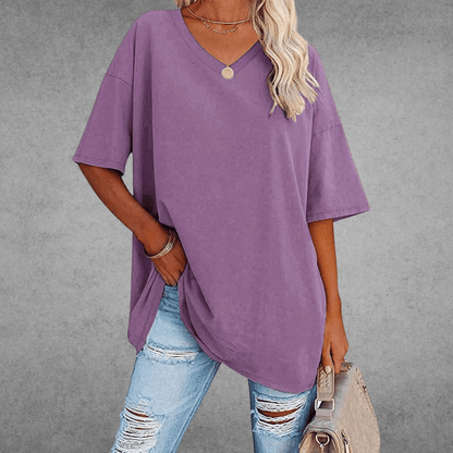 T-shirt uni col en V femme | Oversize