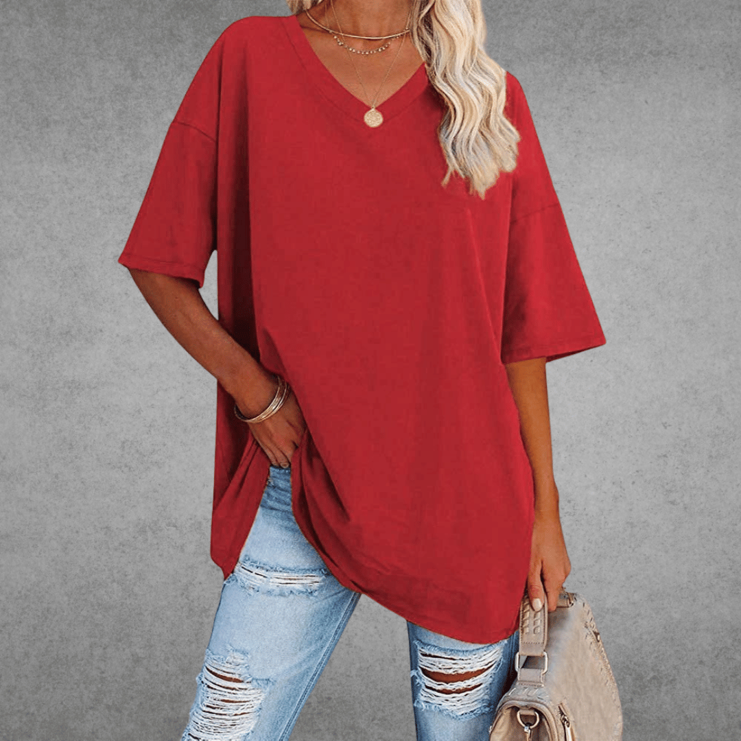 T-shirt uni col en V femme | Oversize