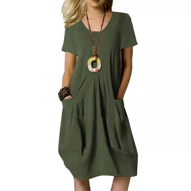 Abito midi donna a maniche corte | Con tasche